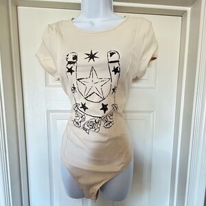 Free People Bodysuit, NWT, Size M, Cream and Brown